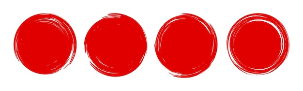 Set di cornici rotonde grunge rosso Pennello Stroke Circle Enso zen vector
