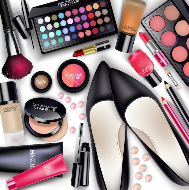 Set di cosmetici su sfondo bianco