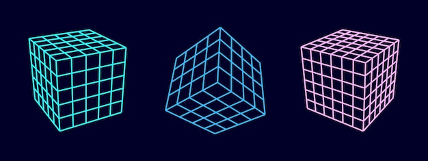 Set di cubi color wireframe forme geometriche 3D modello isolato realistico forme isometriche vettoriali