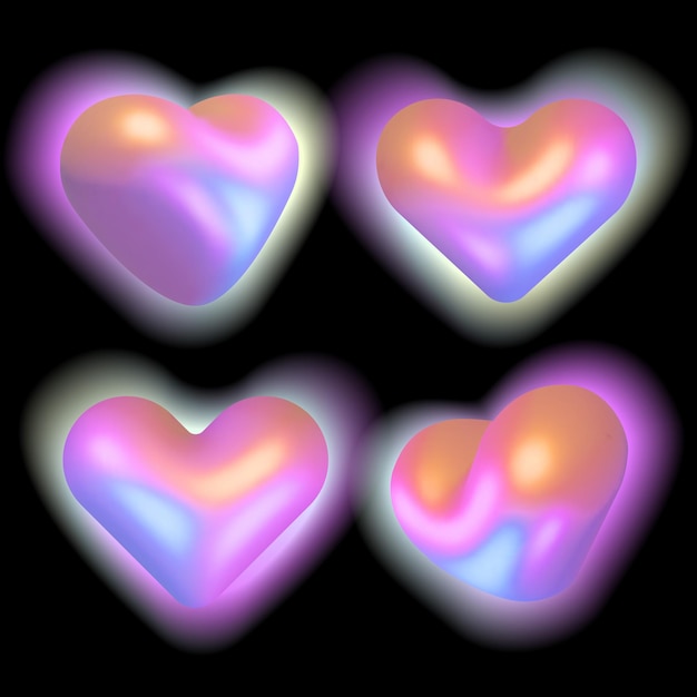 Set di cuori ologrammi 3D icone olografiche realistiche illustrazione vettoriale