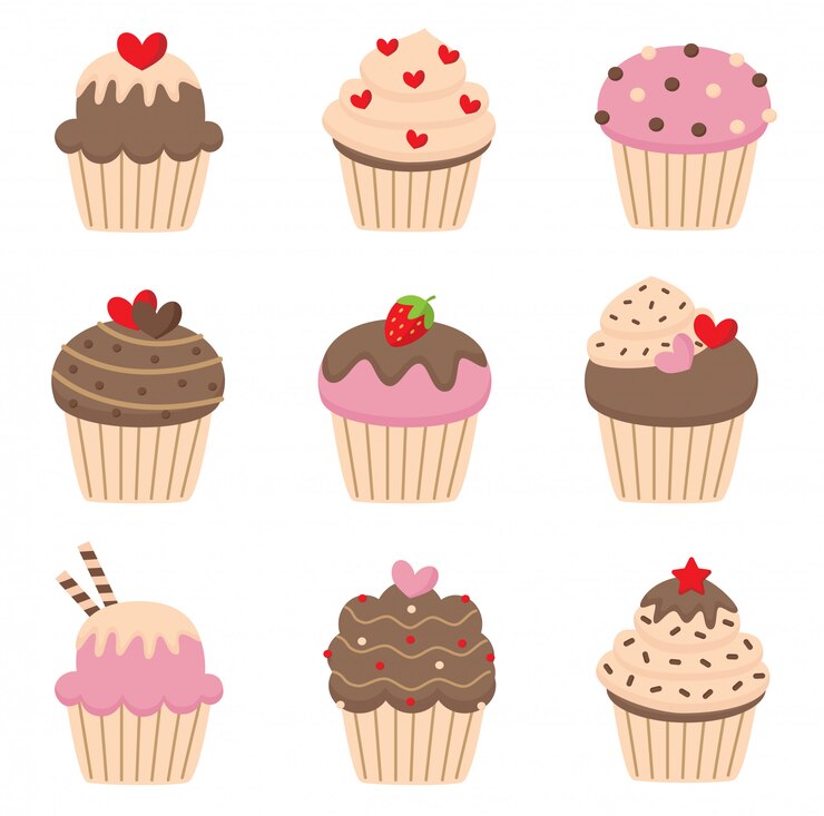 Vettore set di cupcakes di san valentino carino.