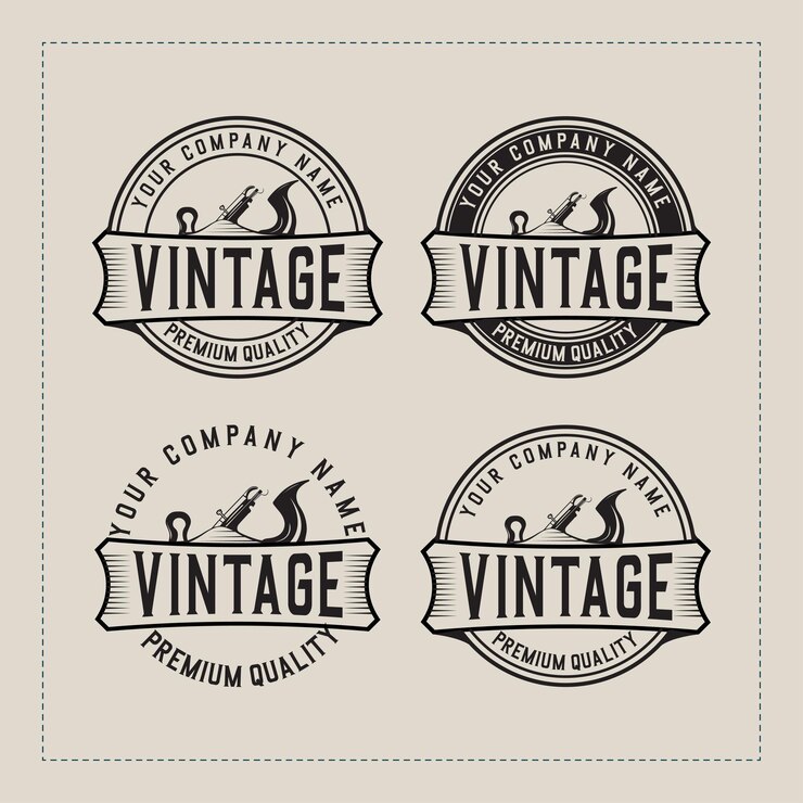 Set di design con logo vintage retrò per falegnameria in legno