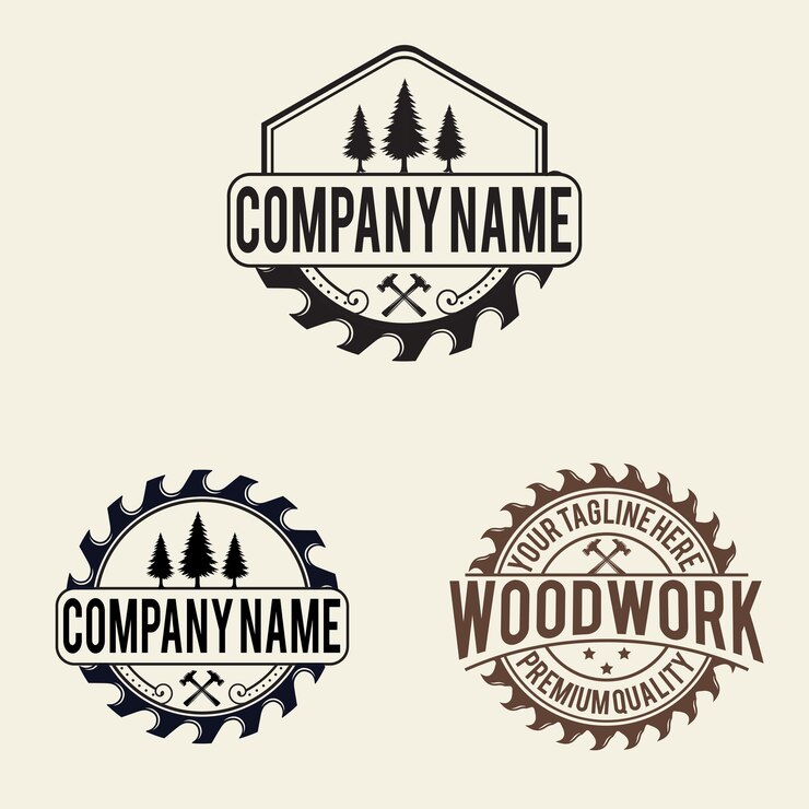 Set di design con logo vintage retrò per falegnameria in legno