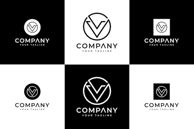 Set di design creativo con logo lettera v cerchio per tutti gli usi