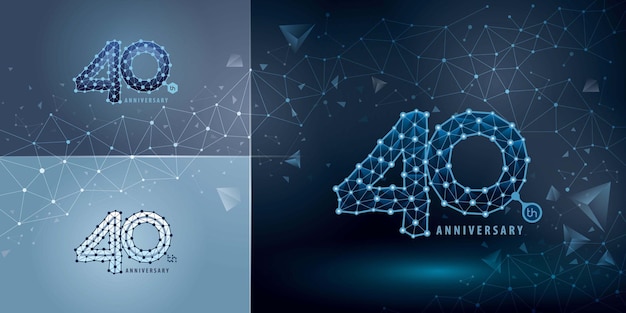 Set di design del logo 40th Anniversary Quarant'anni Celebrating Anniversary Logo Abstract Connect Dots Tech Number logo
