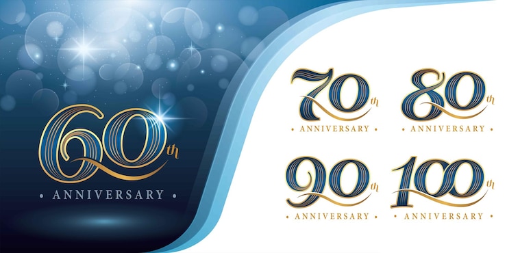 Set di design del logo dell'anniversario da 60 a 100 anni, Celebrazione del logo d'oro da sessanta a cento anni