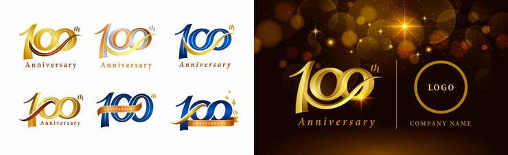 Set di design del logotipo del 100 ° anniversario, Cent'anni celebra il logo dell'anniversario