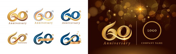 Set di design del logotipo del 60 ° anniversario, sessant'anni che celebra il logo dell'anniversario