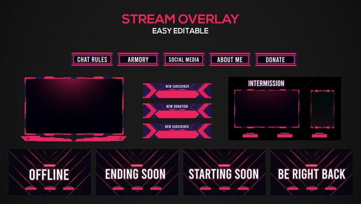 set di design dell'elemento del flusso di twitch per il giocatore