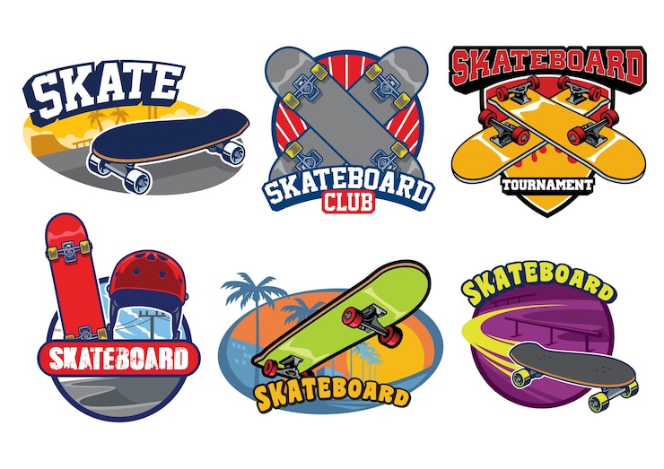 Vettore set di design distintivo di skateboard isolato su bianco
