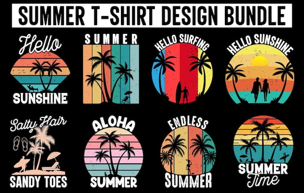 Set di design per magliette vintage estive Summer Tee design vector set Summer Beach Vacation T Shirts s