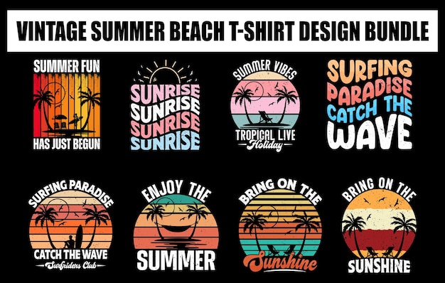 Set di design per magliette vintage estive Summer Tee design vector set Summer Beach Vacation T Shirts s