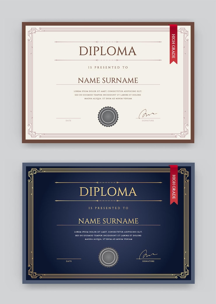 Set di diploma o certificato modello di progettazione Premium in Vector