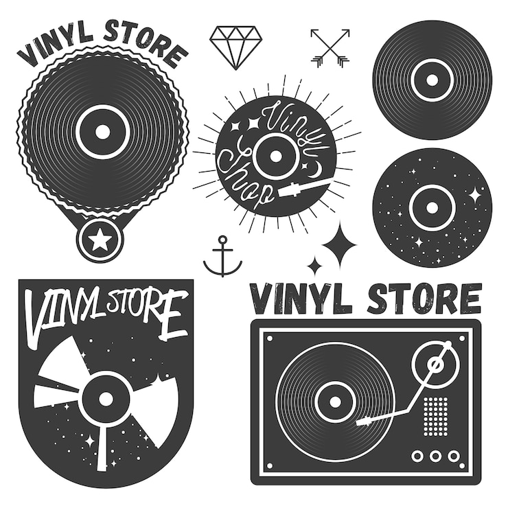 Vettore set di dischi e dischi in vinile