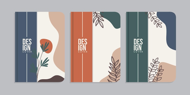 Vettore set di disegni di copertine di libri con decorazioni floreali disegnate a mano astratto sfondo botanico retrò