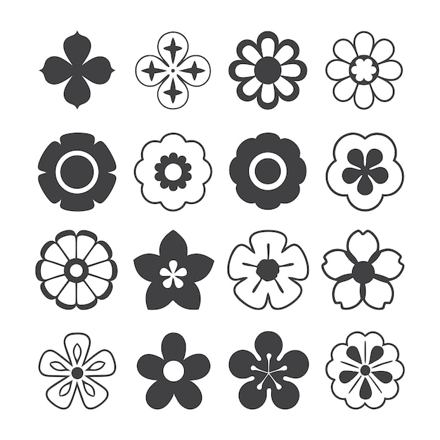 Set di disegni di fiori minimalisti e icone vettoriali floreali