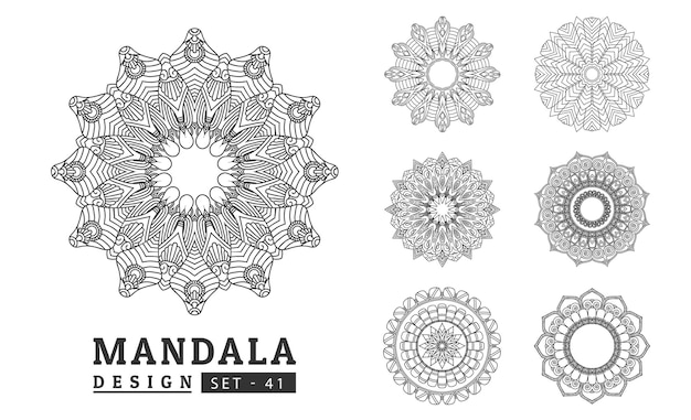 Set di disegni di mandala di fiori bianchi e neri Nuova illustrazione vettoriale dell'arte del mandala