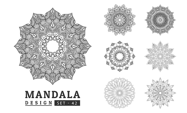 Set di disegni di mandala di fiori bianchi e neri Nuova illustrazione vettoriale dell'arte del mandala