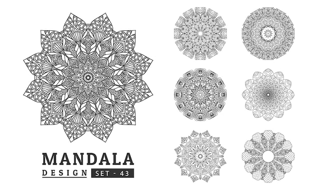 Set di disegni di mandala di fiori bianchi e neri Nuova illustrazione vettoriale dell'arte del mandala