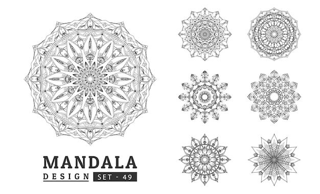 Set di disegni di mandala di fiori bianchi e neri Nuova illustrazione vettoriale dell'arte del mandala