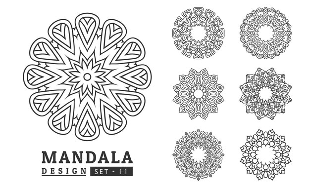 Set di disegni di mandala di fiori bianchi e neri