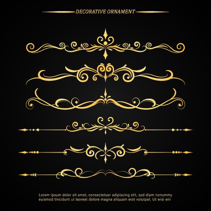 Vettore set di disegno ornamentale decorativo e divisorio a mano