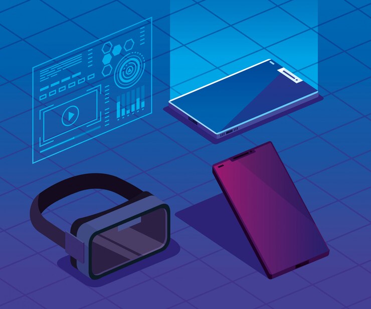 Vettore set di dispositivi tecnologici di realtà aumentata