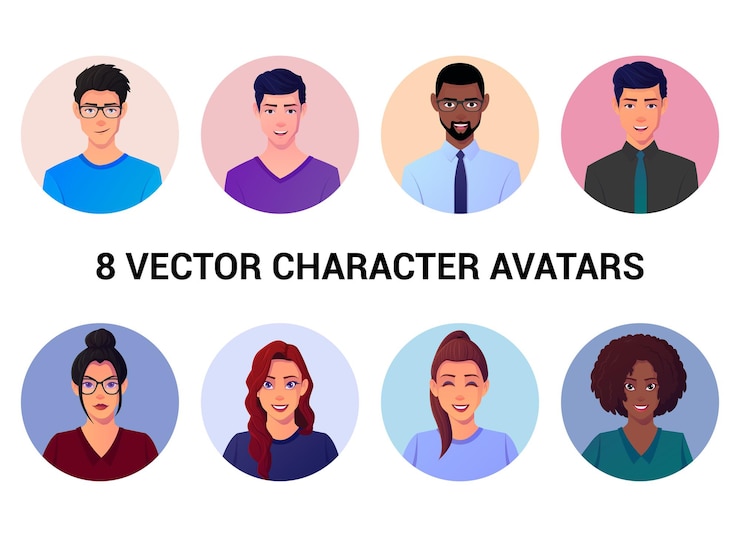 Vettore set di diverse persone avatar e ritratti