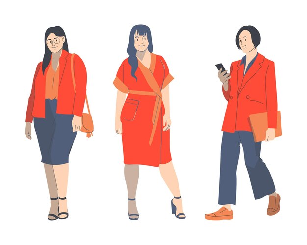 Set di diverse persone eleganti che indossano la moda moderna gruppo di personaggio 3d