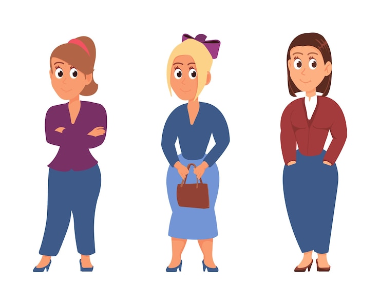 Vettore set di diverse persone eleganti che indossano la moda moderna gruppo di personaggio 3d
