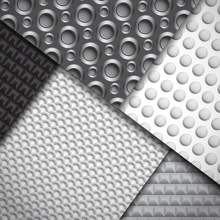 Vettore set di diversi modelli in fibra di carbonio senza soluzione di continuità nei colori nero e grigio