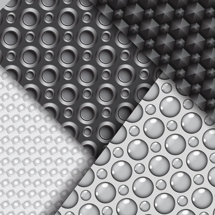 Vettore set di diversi modelli in fibra di carbonio senza soluzione di continuità nei colori nero e grigio