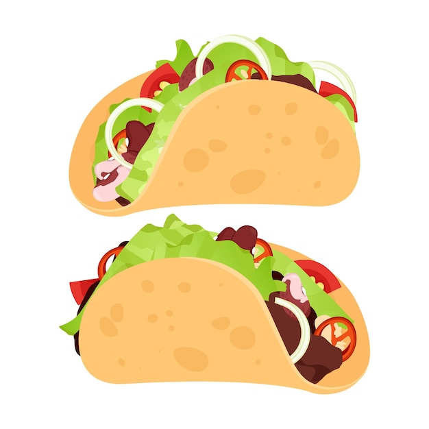 Set di diversi tacos messicani con riempimenti diversi