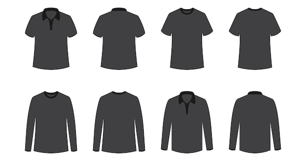 Set di diversi tipi di camicia dello stesso colore vettoriale su sfondo bianco