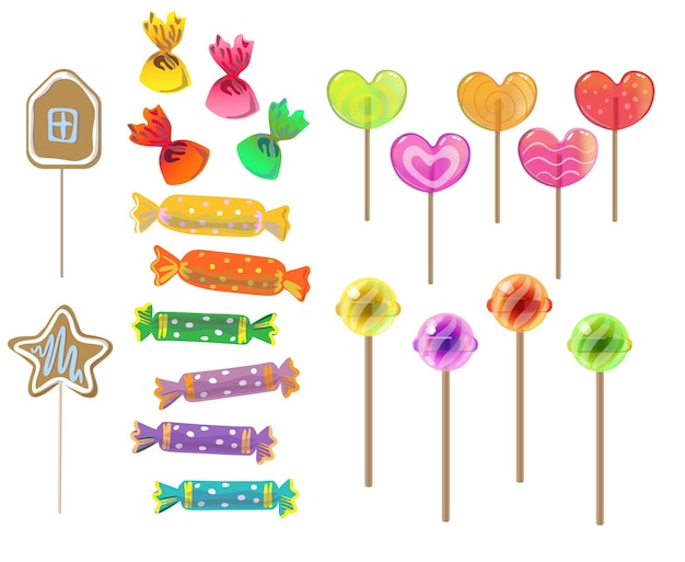 Set di dolci su sfondo bianco caramelle dure caramelle Illustrazione vettoriale