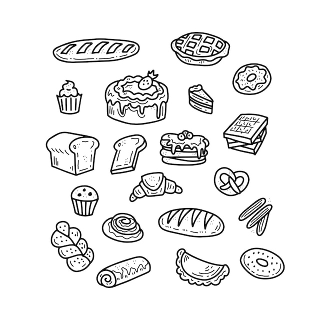 Set di doodle di prodotti da forno vintage