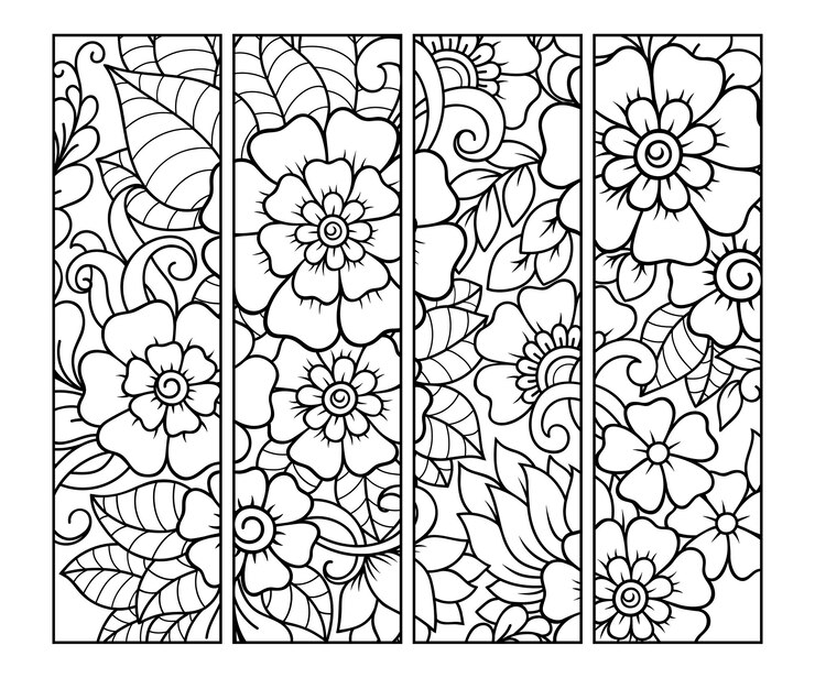 Set di doodle floreale in bianco e nero, disegnare a mano in stile mehndi.