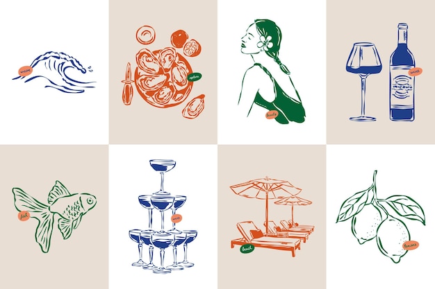 Set di doodle in stile schizzo La Dolce Vita