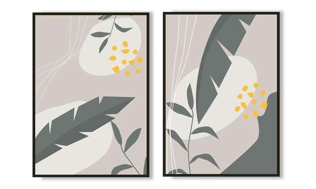 Set di due pezzi di arte murale botanica Collezione di decorazioni floreali per la parete per la casa scandinava