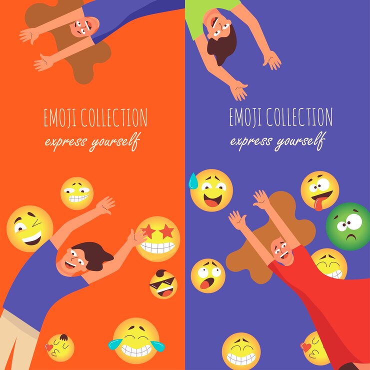 Vettore set di due striscioni verticali con emoji