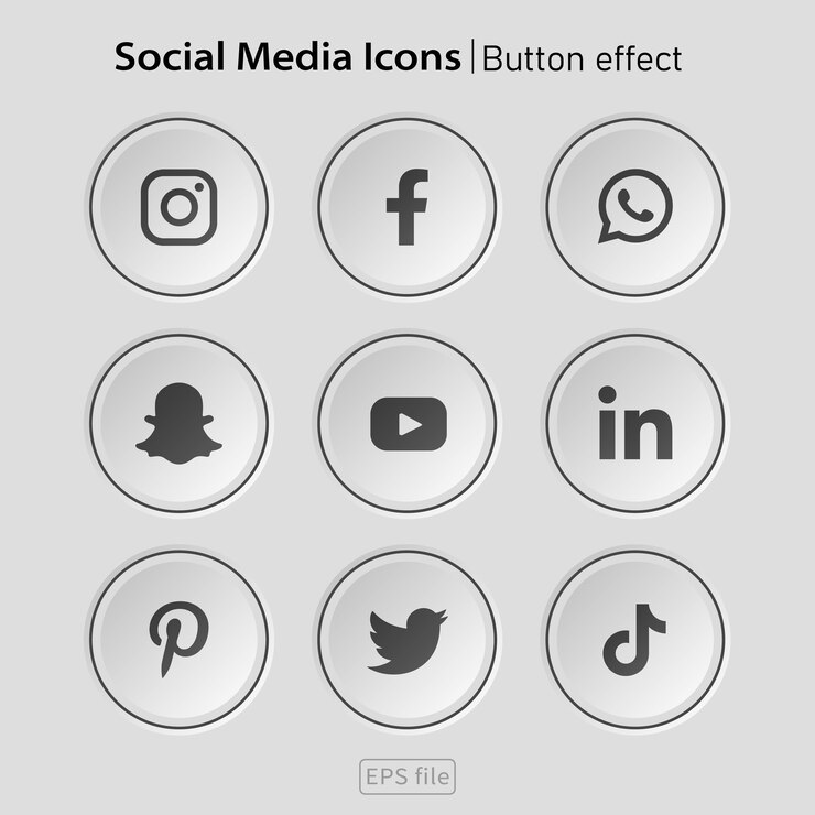 Set di effetti pulsante icone 3d bianche popolari di social media