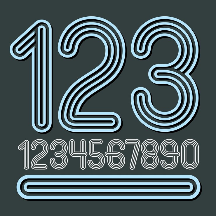 Vettore set di eleganti cifre vettoriali da discoteca, collezione di numeri moderni. numeri funky da 0 a 9 ideali per l'uso in poster art. creato utilizzando triple strisce geometriche.