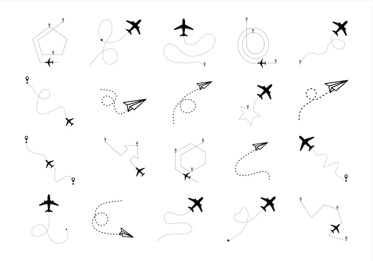 Vettore set di elementi a linea punteggiata dell'aereo