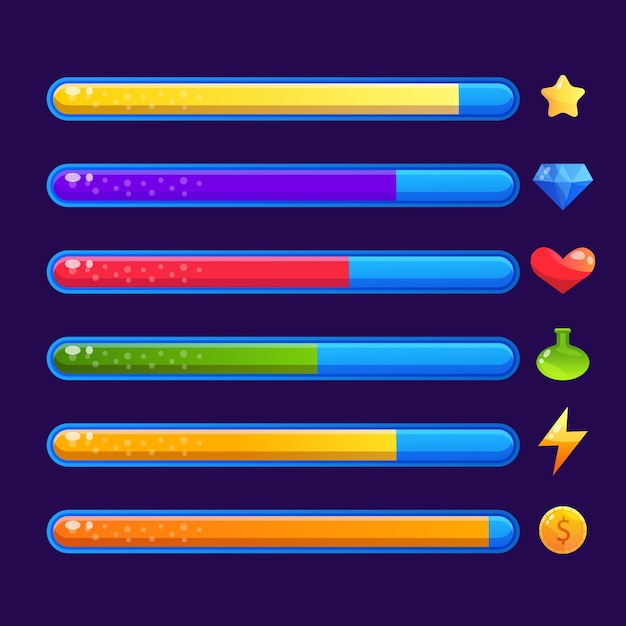 Set di elementi della barra della salute del videogioco