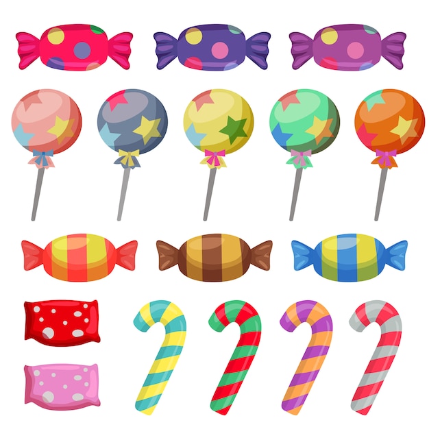 Set di elementi di caramelle e dolci