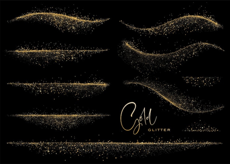 Vettore set di elementi di design astratti con glitter oro lucido per il design di buon natale di capodanno