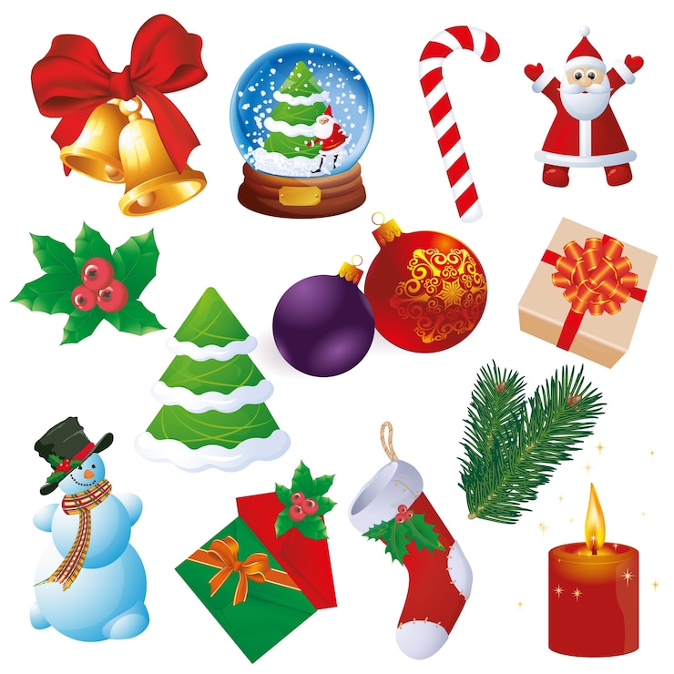 Vettore set di elementi di design e decorazione di natale e capodanno
