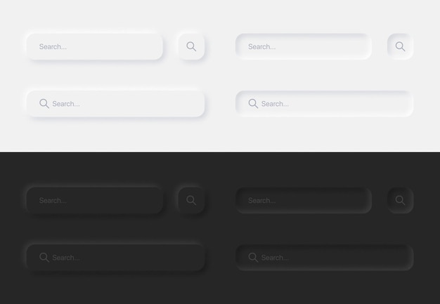 Set di elementi di design neumorfico dell'interfaccia utente di variazioni di bianco e nero