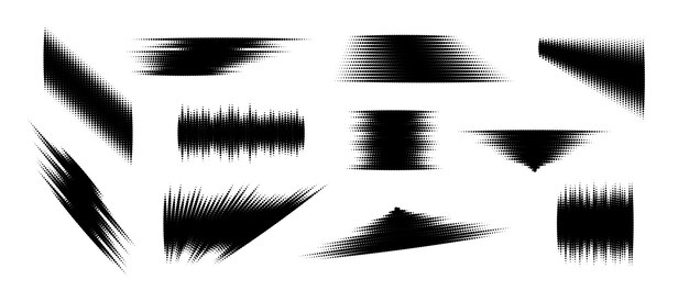 Set di elementi di glitch a mezza tonalità Collezione di forme geometriche a texture punteggiate Grunge spike a mezza Tonalità astratto