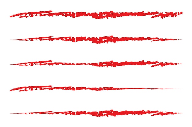 Set di elementi di progettazione vettoriali a linea rossa disegnati a mano, righe sottolineate, scarabocchi